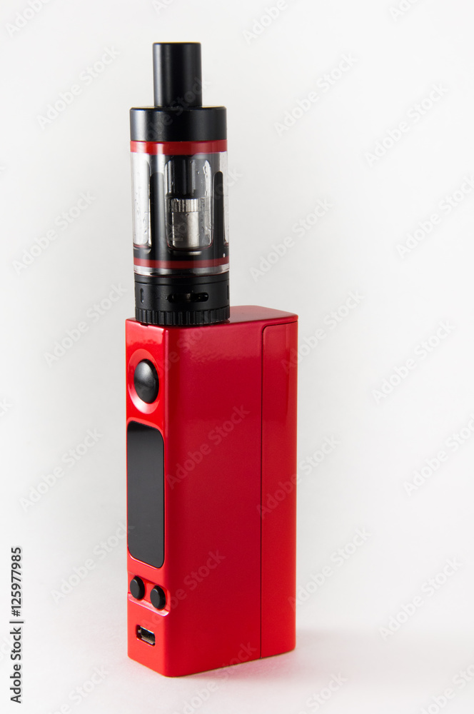 Red E-cigarette or vaping device. Close up. Stock Photo | Adobe Stock