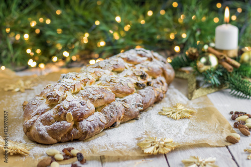 Traditional Czech christmas braided bread (vanocka) on baked pap