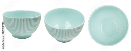Blue ceramic bowl isolated on white background photo