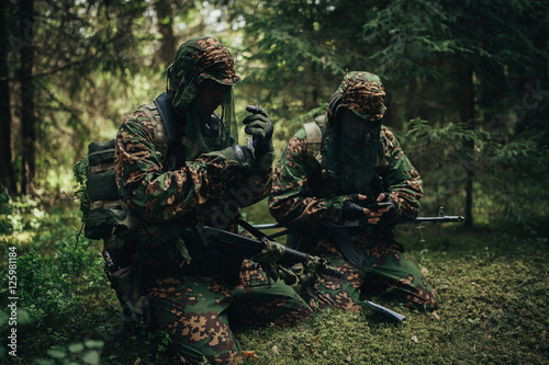 Russian special forces soldiers in the woods.