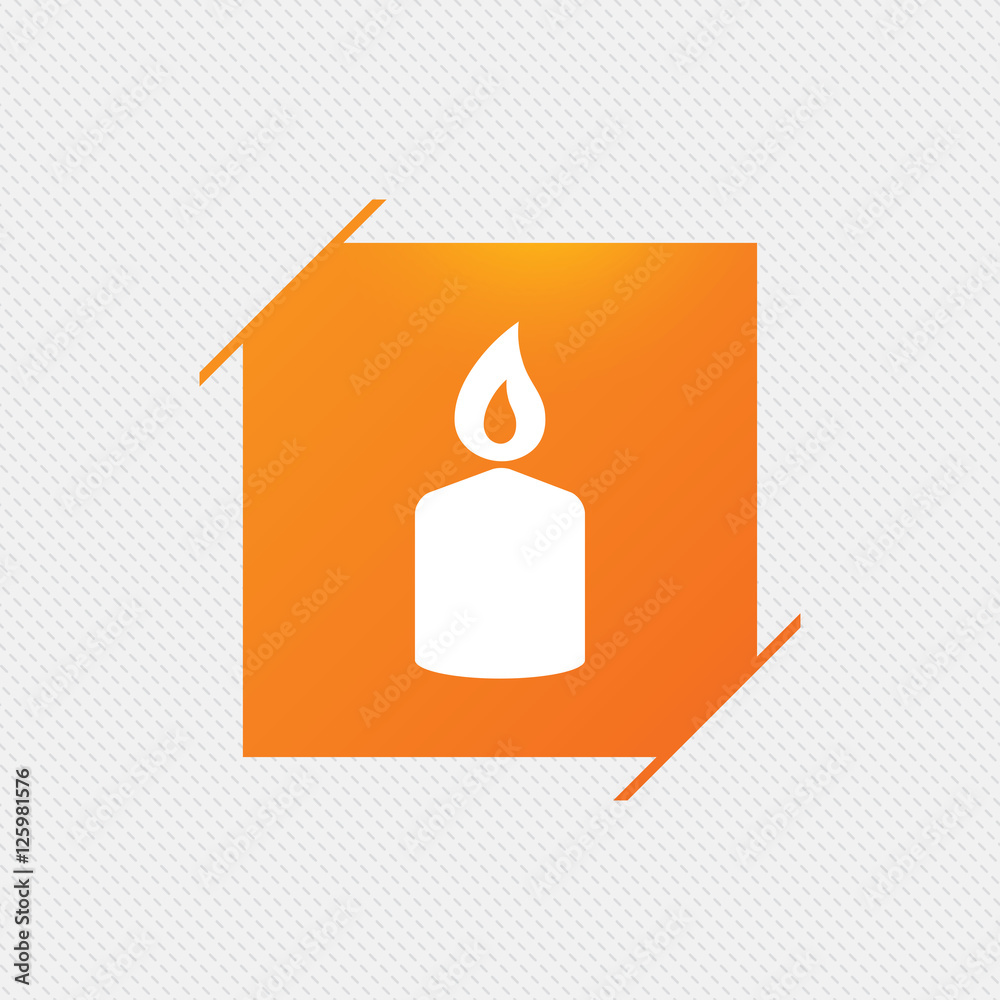Candle sign icon. Fire symbol. Orange square label on pattern. Vector Candle sign icon. Fire symbol. Orange square label on pattern. Vector