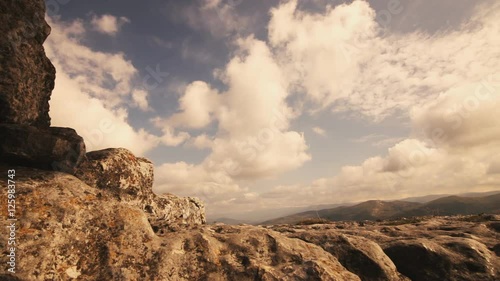 Beautiful sunrise in the autumn mountains of Crimea