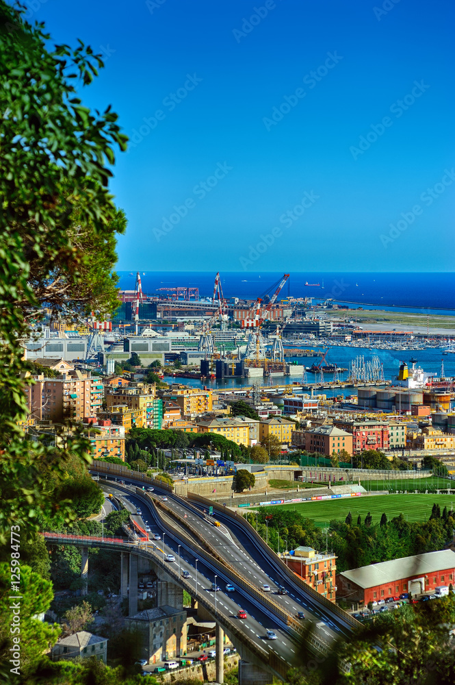 Genoa port view from above, Italy