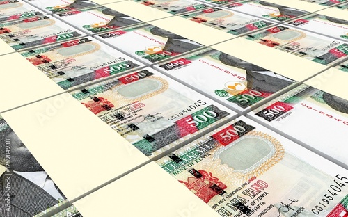 Kenyan shillings bills stacks background. 3D illustration