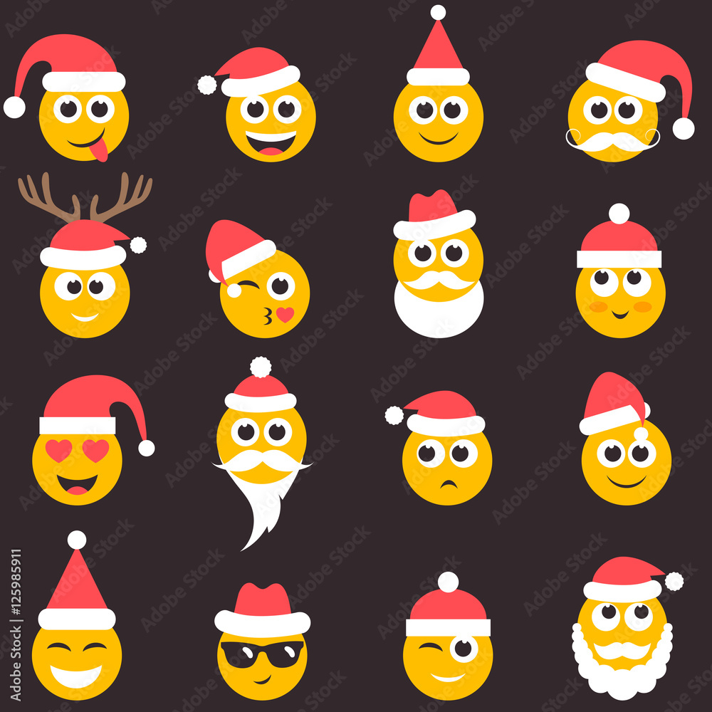 Christmas emotional face icons with Santa hat Christmas emotional face icons with Santa hat