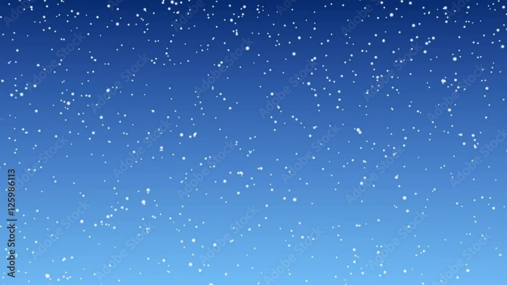 Snowfall in the wind on the blue sky background, winter snow animated background, wintertime seamless looping animation