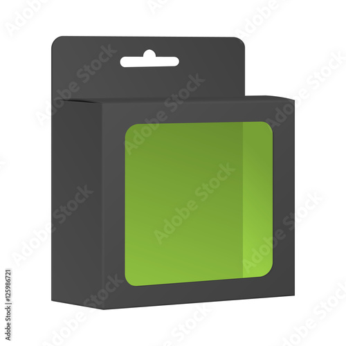 Blank Black Product Package Box With Window. Vector