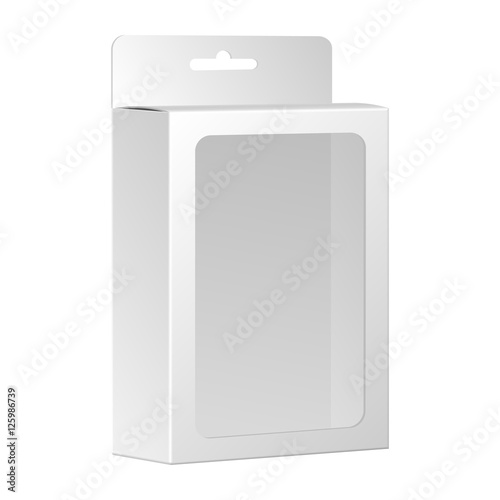Blank White Product Package Box With Window. Vector