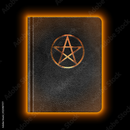 Glowing Leather Book With Pentagram. Vector