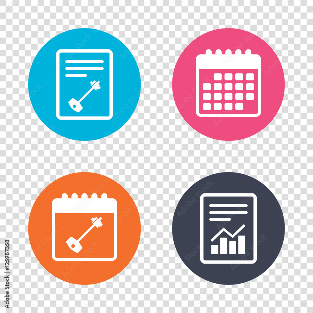 Report document, calendar icons. Key sign icon. Unlock tool symbol. Transparent background. Vector Report document, calendar icons. Key sign icon. Unlock tool symbol. Transparent background. Vector