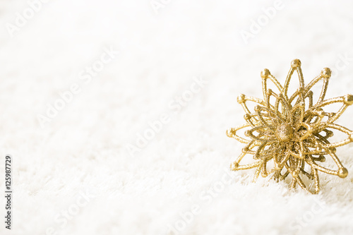 Golden Snowflake on White Background, Abstract Gold Snow Flake