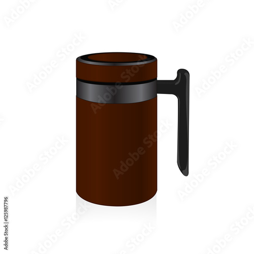 Vector brown color thermo mug, travel mug, thermos isolated on white background