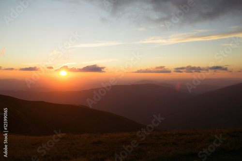 Beautiful mountain peaks with sunset