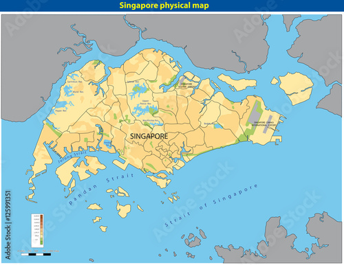 Vector illustration of  Singapore Physical Map