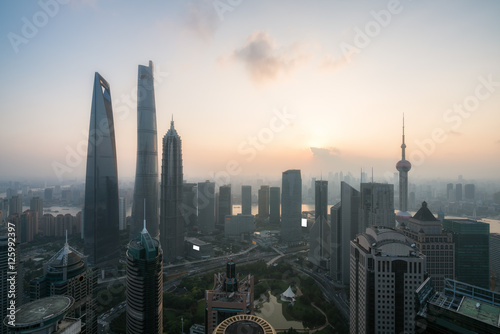 Shanghai Skyline with its newly built iconic skyscrapers. photo