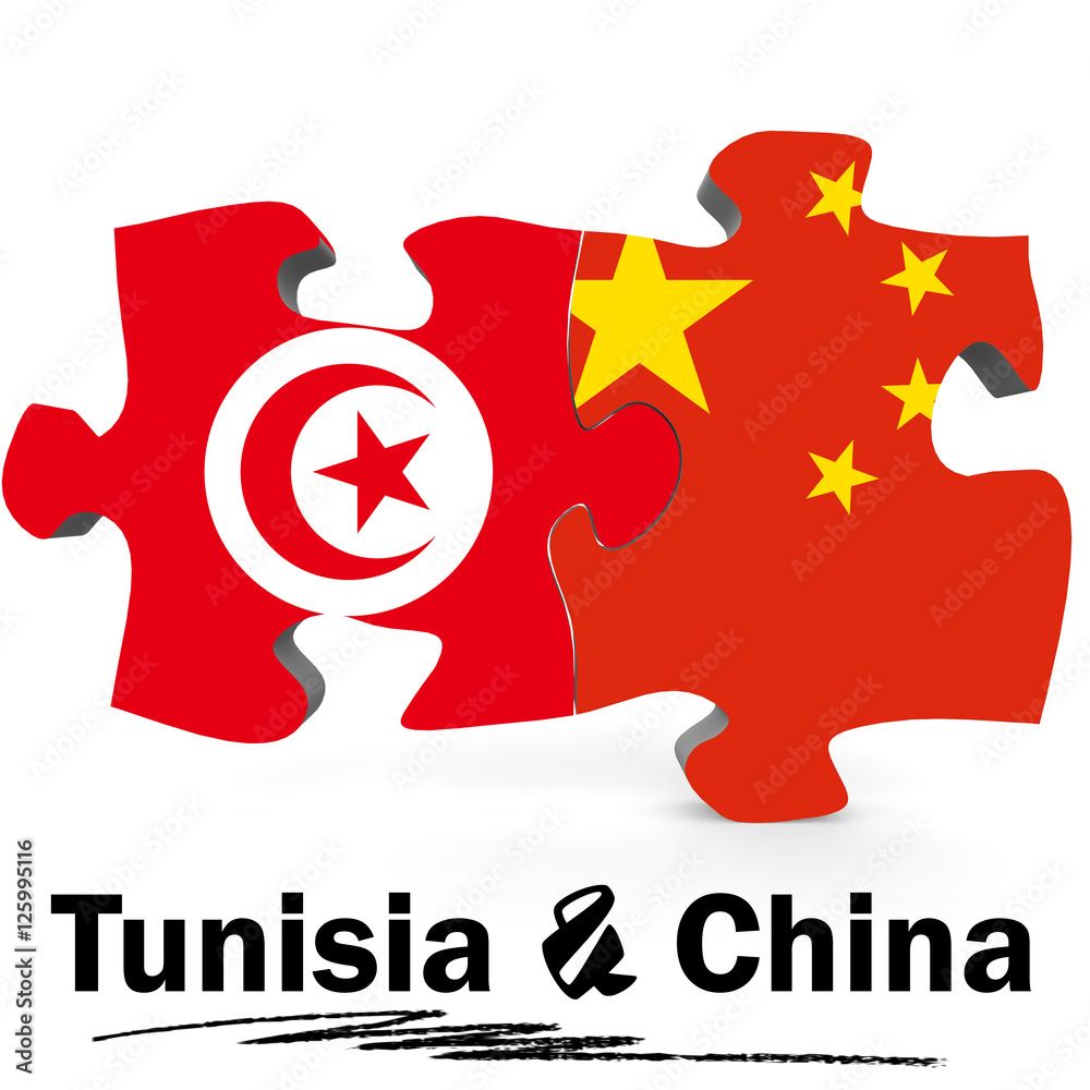 Obraz premium China and Tunisia flags in puzzle