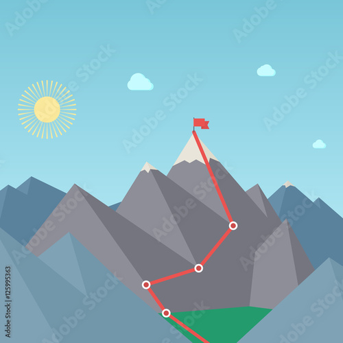 Mountaineering Route. Goal Achievement Concept. Vector