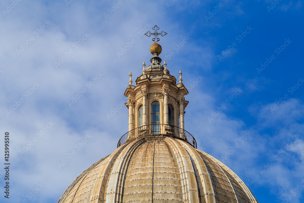 The dome of the Basilica of Sant'Agnese in Agone on the Piazza Navona in Rome