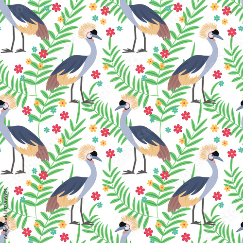 Crowned crane seamless pattern background © elinorka