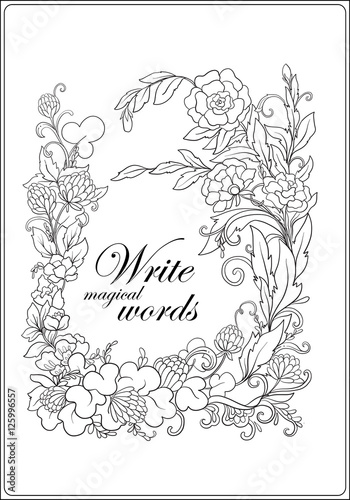 Anti stress coloring book for adult. Outline drawing floral frame