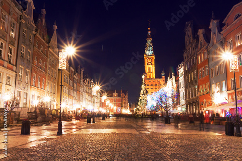 Christmas tree and decorations in old town of Gdansk, Poland