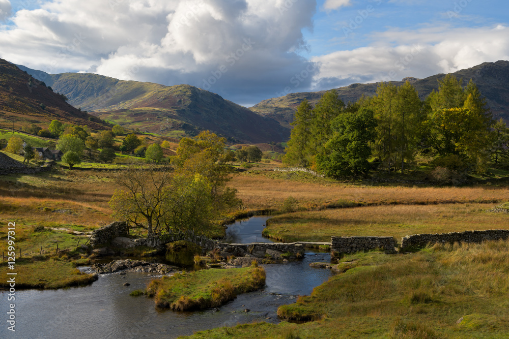 View on Slaters bridge close to Little Langdale in the Lake District, UK