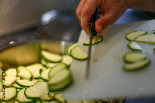 cutting and cooking zucchini