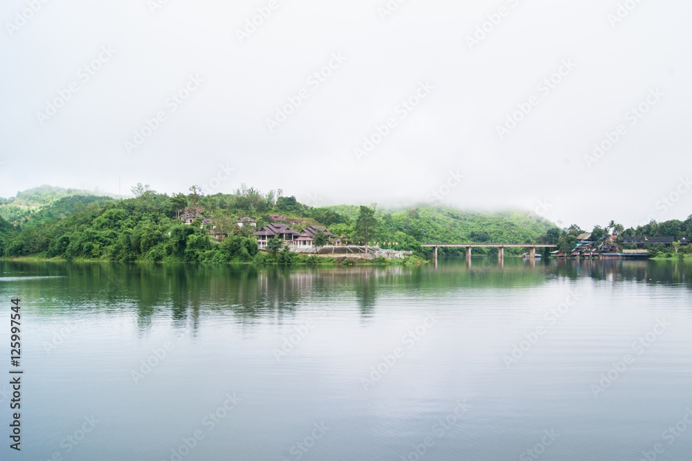 River House bridge Sangkhlaburi Kanchanaburi Thailand River House bridge Sangkhlaburi Kanchanaburi Thailand