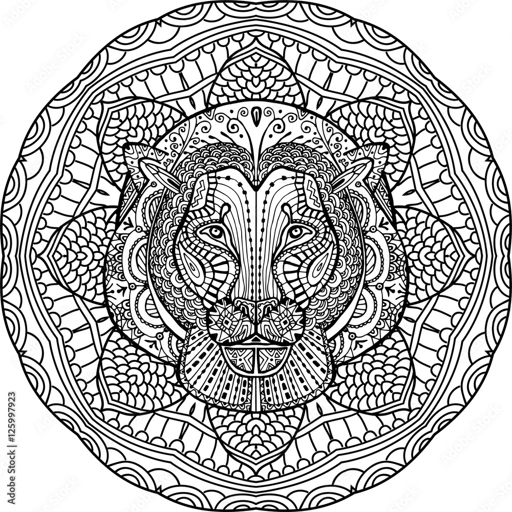 Painted lion on a background of circular pattern. Painted lion on a background of circular pattern.
