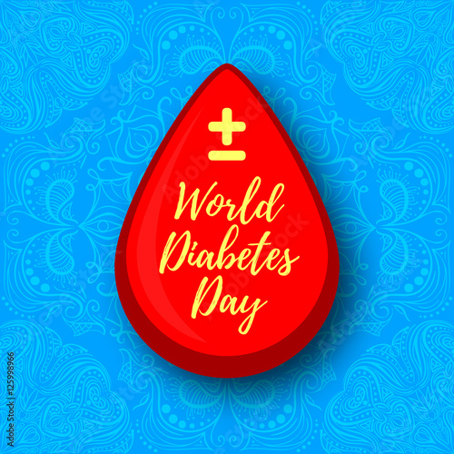 World Diabetes Day. Blood drop. Medical illustration. Health care