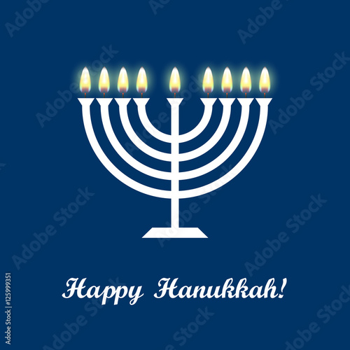Hanukkah greeting card with candles and menorah (traditional Candelabra). Happy Hanukkah, Jewish holiday background. Vector Hanukkah background with menorah