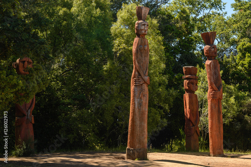 Chamemules, wooden statues at Nielol hill, Temuco (Chile) photo