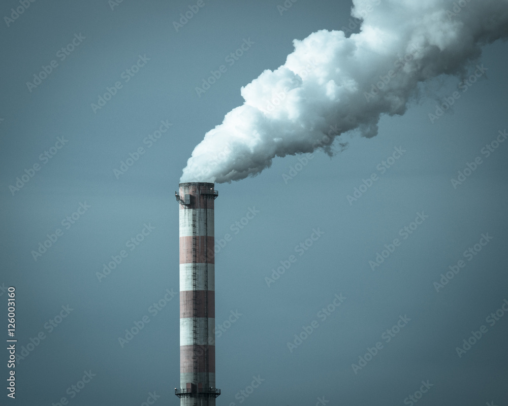 Konin, Poland. Working power station, smoking chimneys.