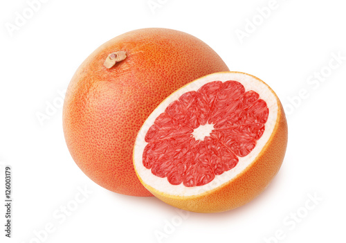 Pink grapefruit and half isolated on white
