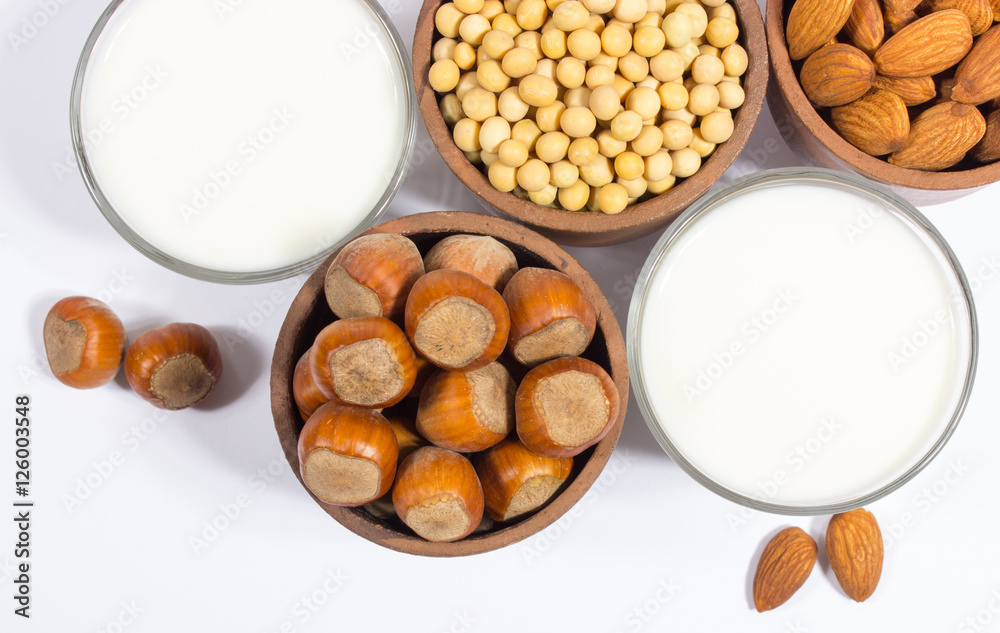 Different vegan milk - vegan drink. Different vegan milk - vegan drink.