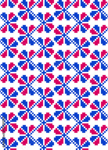 South Russian ornament. Seamless pattern in blue and red.