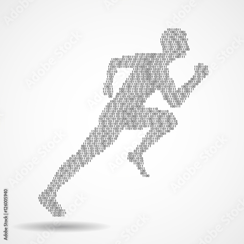 Abstract silhouette running man from binary computer code