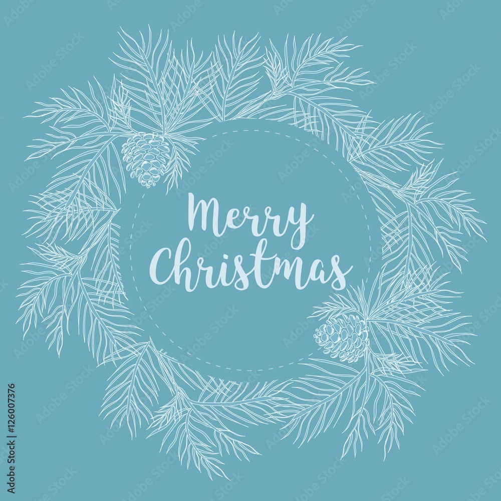 Merry Christmas and Happy New Year banner with fir branches, vector illustration Merry Christmas and Happy New Year banner with fir branches, vector illustration