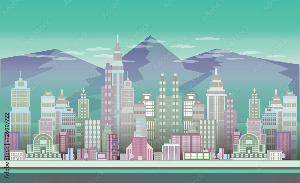 City Game Backgrounds with mountains  ,2d game application. Vector Illustration for your application , project.