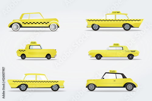 World famous taxi cars. Set of different taxi vehicles vector illustration