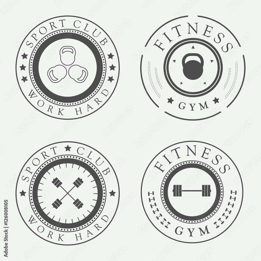 Set Of Gym Logos Labels And Slogans In Vintage Style Vector