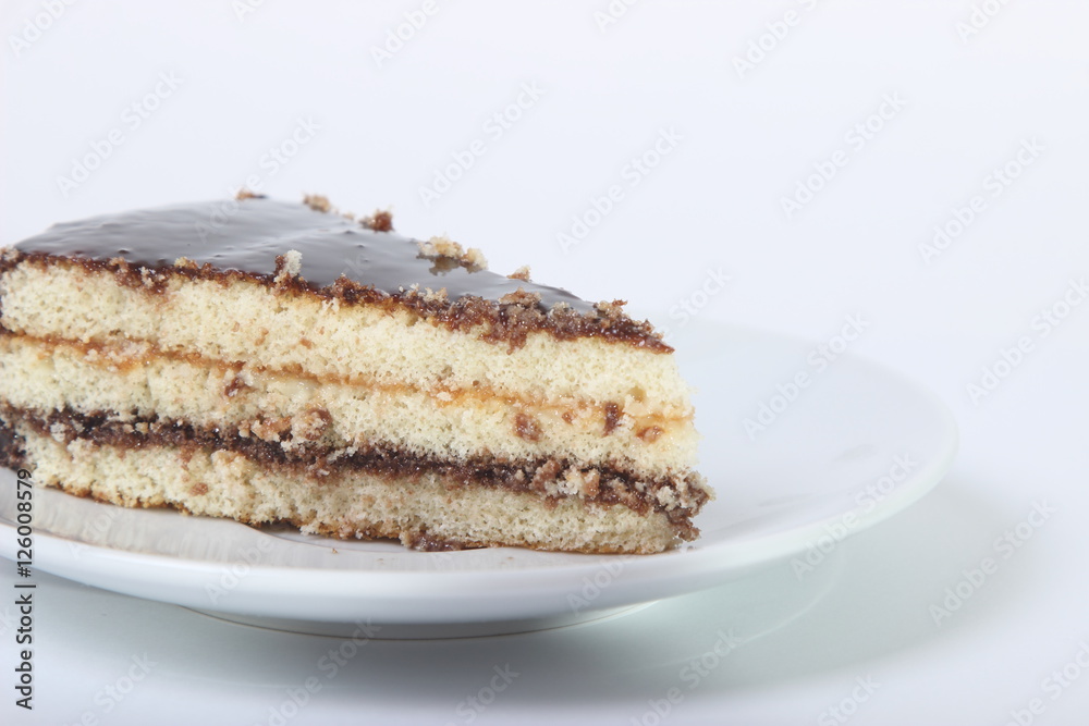 piece of delicious cake drizzled with chocolate piece of delicious cake drizzled with chocolate