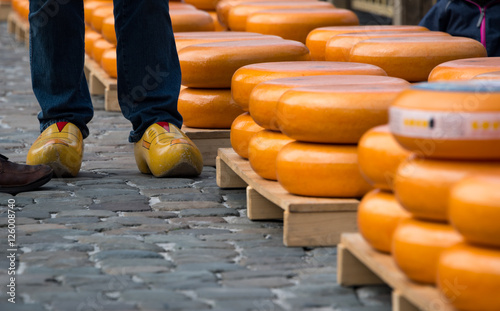 Traditional clogs and costumes in the cheese market, Gouda, Netherlands