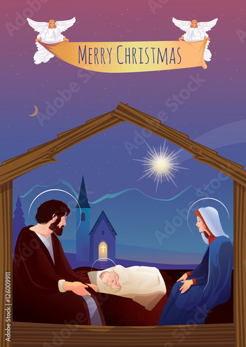 Christmas nativity scene with holy family 