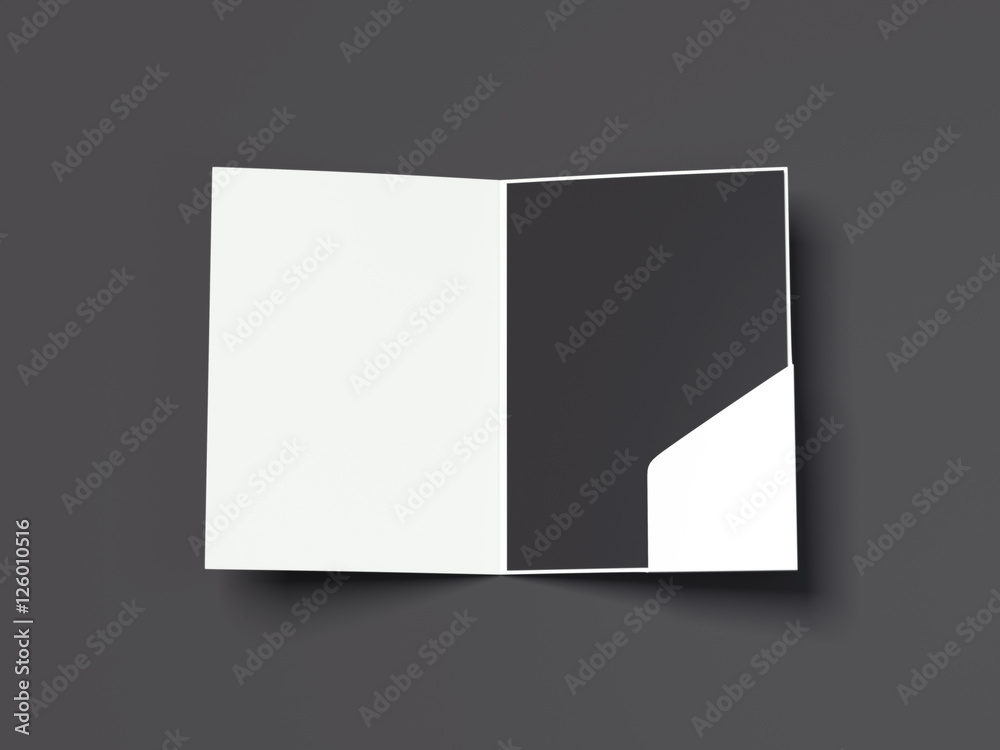 Opened white folder with black paper sheet. 3d rendering Opened white folder with black paper sheet. 3d rendering