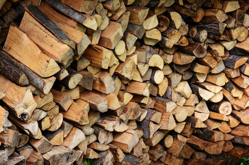 Firewood. Store firewood. Wood burned as fuel.