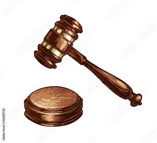 Wooden judges gavel isolated. Vector illustration