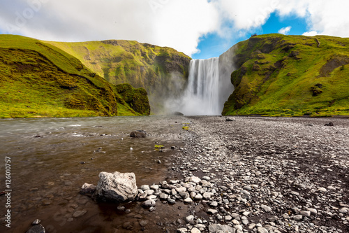 Prowerfull Skogafoss waterfall in Iceland