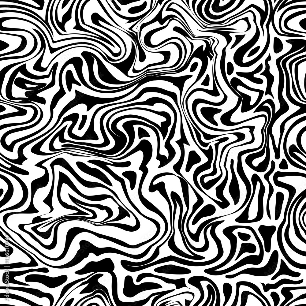 Marble ebru seamless pattern. Marbled black and white pattern. Vector illustration.