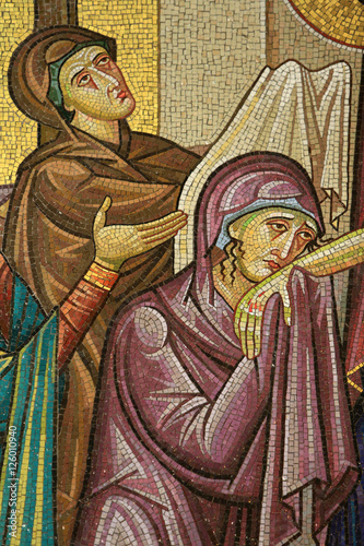 Jesus down from the cross. Detail of mosaic art which depicts the burial of Jesus . Holy Sepulchre Church.